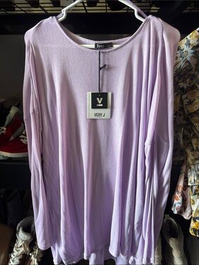 Very J Pastel Lavender Long Sleeve Scoop Top
